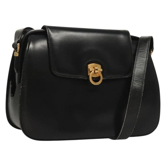GUCCI Shoulder Bag Leather Black Gold 001 406 1280 Auth - Picture 1 of 16